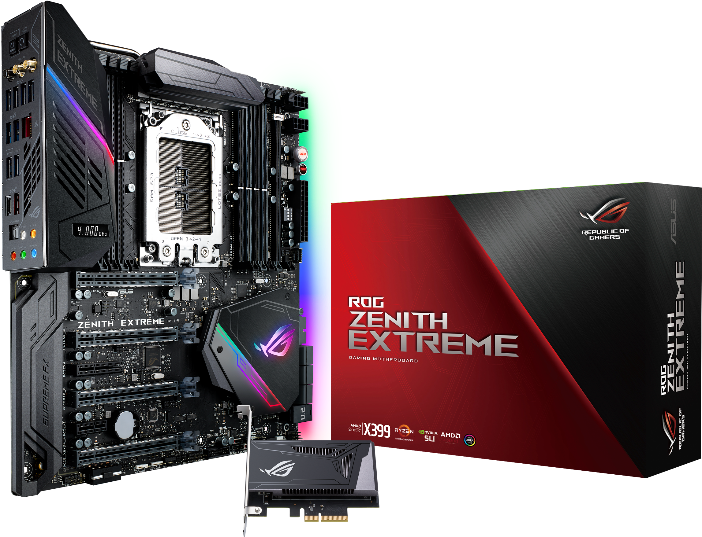 The Asus Rog And Prime X399 Motherboards And Strix - X399 Rog Zenith Extreme (2997x2126), Png Download
