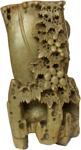 Brush Pot Carved From One Piece Of Stone With A Grape - Statue (488x650), Png Download