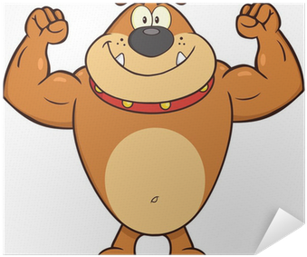 Smiling Brown Bulldog Cartoon Character Showing Muscle - Bulldog Cartoon (400x400), Png Download