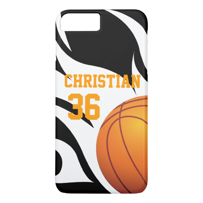 Personalise Flaming Basketball B/w Iphone 7 Plus Case - Iphone (650x650), Png Download
