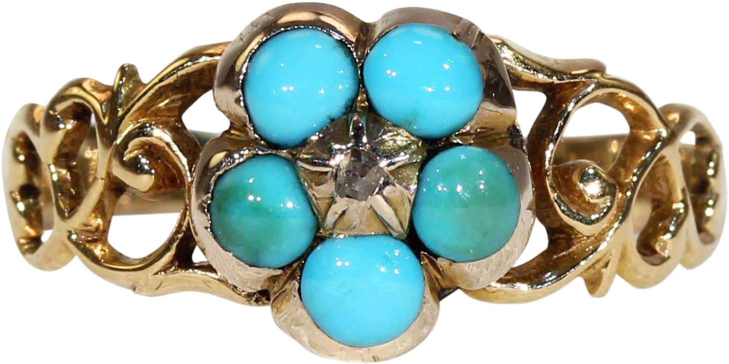 Victorian Turquoise Diamond Forget Me Not Ring Gold - Gold (1460x1460), Png Download