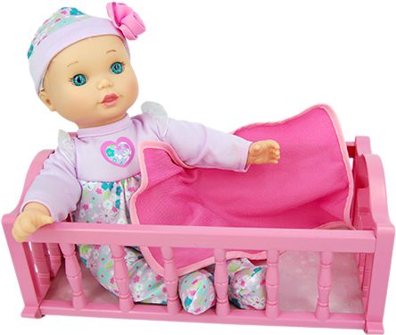 Set Includes Baby Doll, Molded Crib, 2 Play Bottles, - Sound (450x600), Png Download