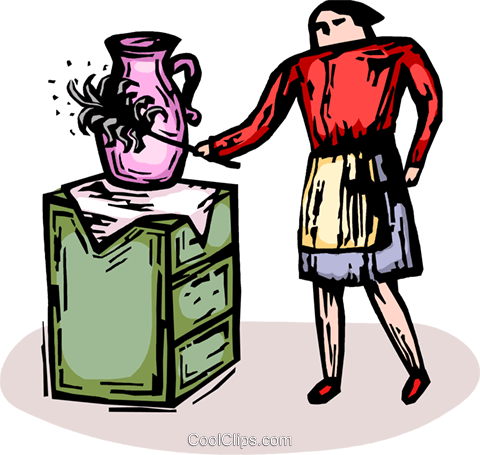 Woman Dusting With A Feather Duster Royalty Free Vector - Dust Furniture Cartoon (480x455), Png Download