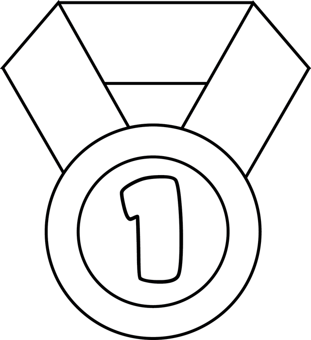 Vector Black And White Stock First Place Ribbon Drawing - Black And White Medal (640x701), Png Download