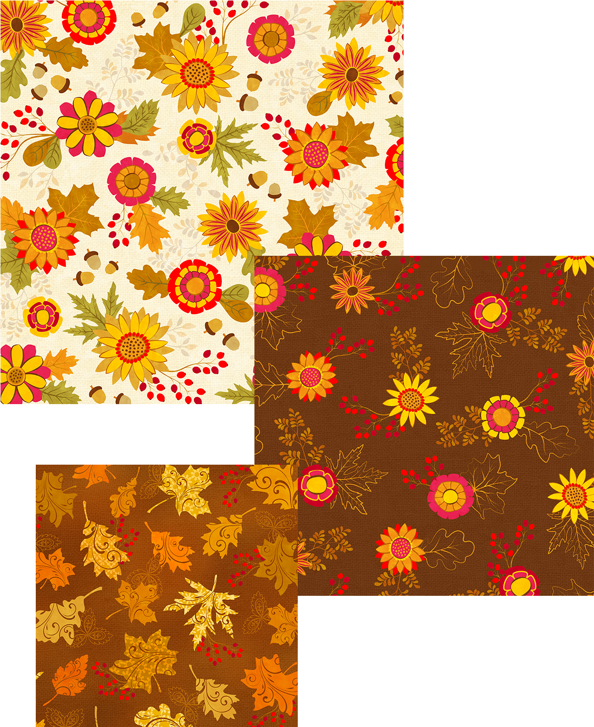 Fl08 Fall Flowers Cream Fl07 Fall Flowers Brown Fl09 - Motif (1200x1463), Png Download