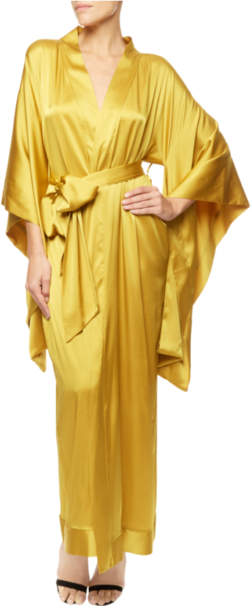 Luna Mae London Evelyn Yellow Silk Kimono - Clothing (768x906), Png Download