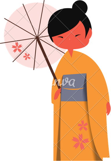 Kimono Clipart Japanese Woman - Illustration (382x550), Png Download
