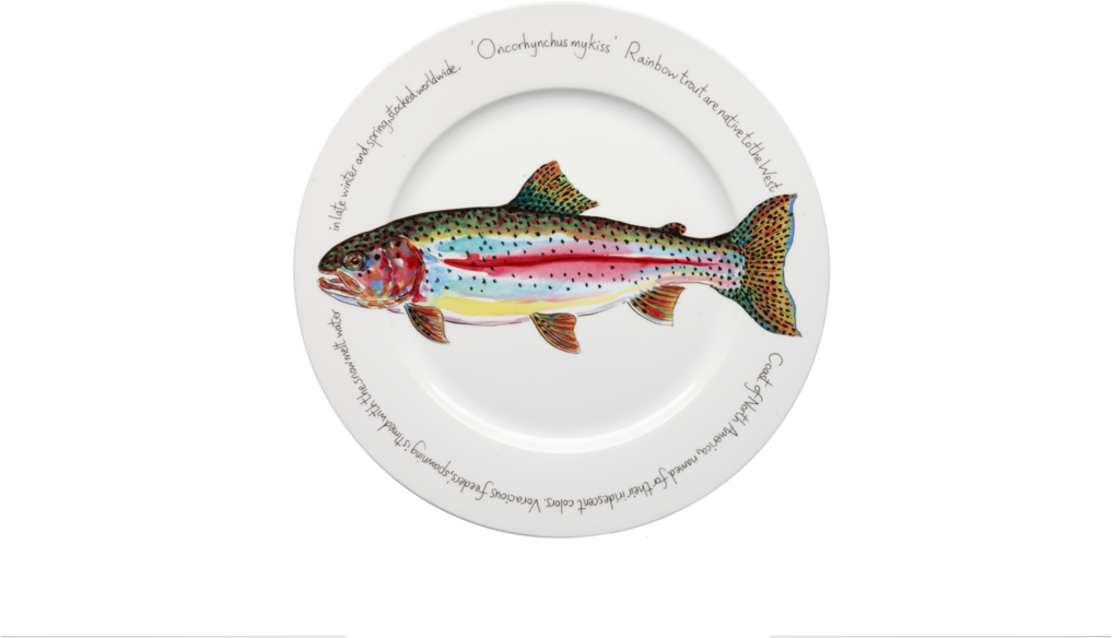 Rainbow Trout Presentation Plate - Black Forest Decor Trout Porcelain Large Oval Platter (1024x683), Png Download