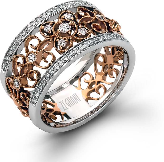 This Shockingly Gorgeous 14k White And Rose Gold Band - Beverly's Jewelers (800x800), Png Download
