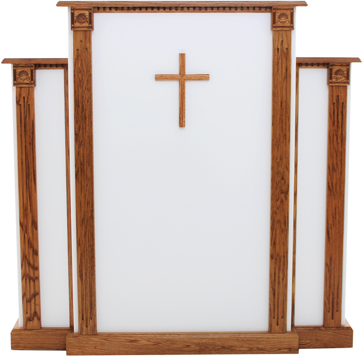 Church Wood Pulpit White W/cross, Fluting & Scrollwork - Church Pulpit Png (800x791), Png Download