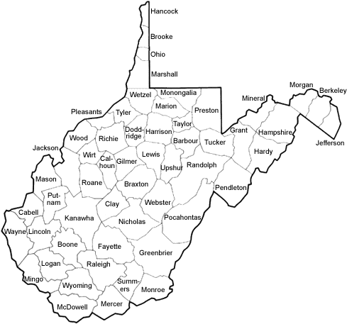 West Virginia County Map Mapsof - West Virginia Counties (498x465), Png Download