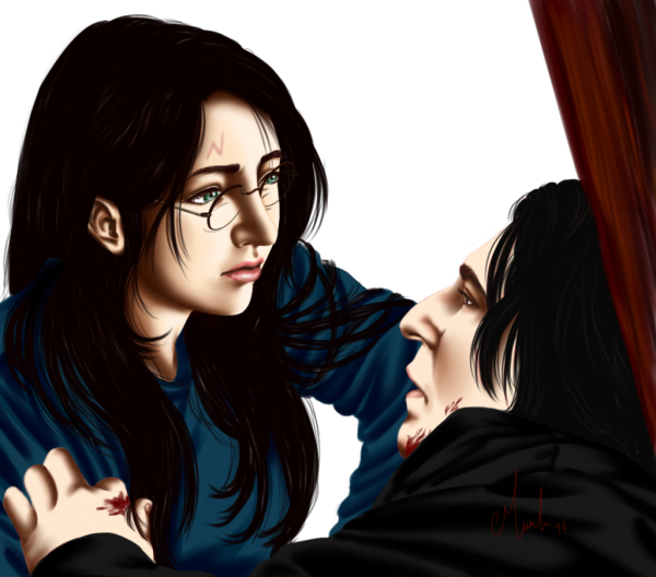 Snape S Death Genderbent Harry By Tsuki Yue-d7bfl6c - Female Harry And Snape (600x528), Png Download