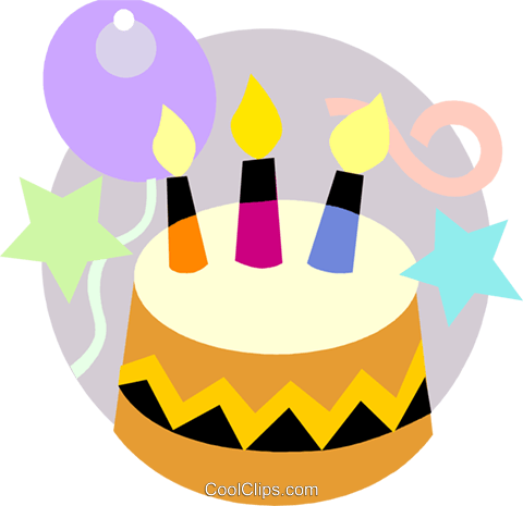 Birthday Cake With Balloons Royalty Free Vector Clip - Birthday Cake With 3 Candles (480x465), Png Download