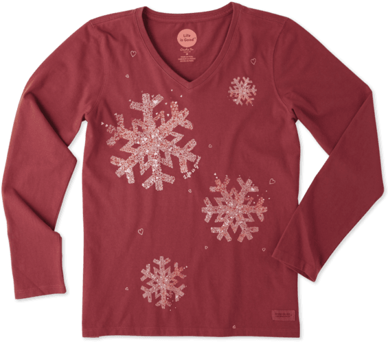 Women's Snowflake Tiny Hearts Long Sleeve Crusher Vee - Sleeve (570x570), Png Download