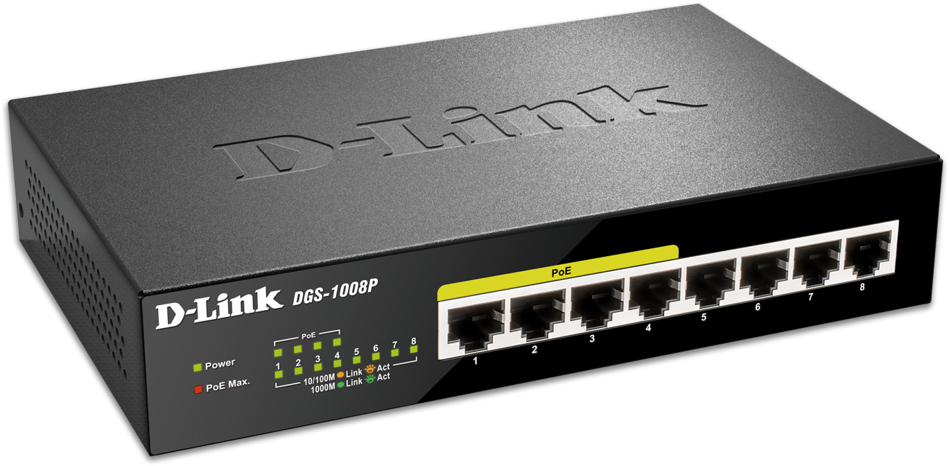 Dgs 1008p D1 Side 1664×936 - D Link 8 Port Gigabit Poe Switch Dgs 1008d (1664x936), Png Download