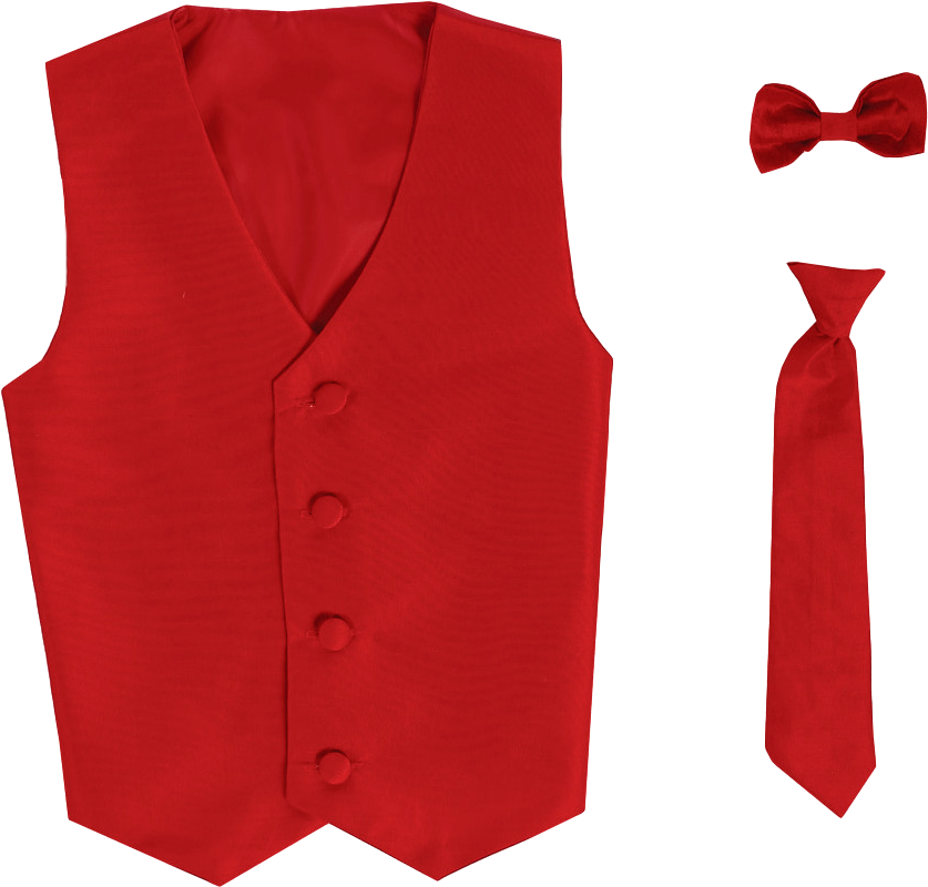 Red Poly-silk Boys Vest & Tie Set 735 - Red Vest Clipart (894x981), Png Download