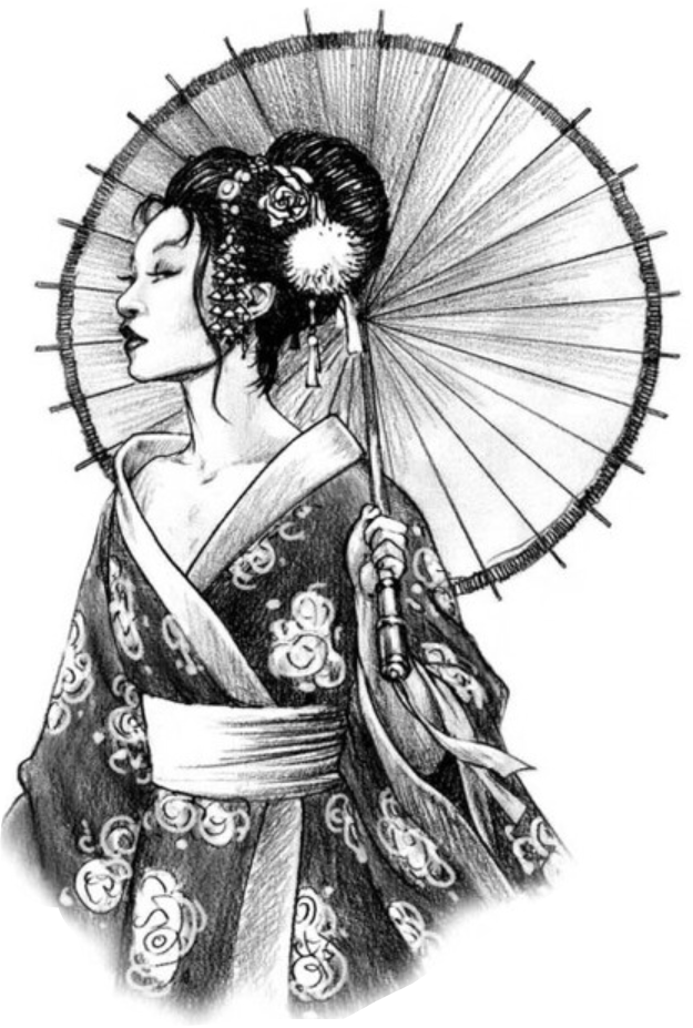Geisha Japan Interesting Art Draw Picsart Tattooed - Japanese Tattoo Design Geisha (625x927), Png Download