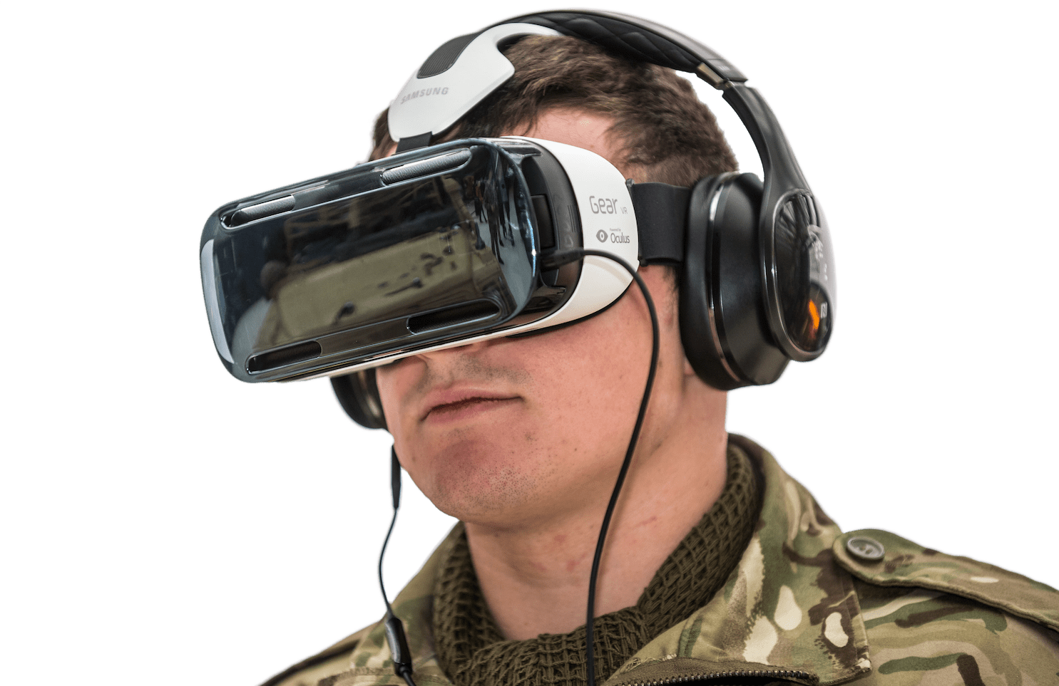 Solider Wearing A Vr Headset And Headphones For An - Virtual Reality (1485x963), Png Download