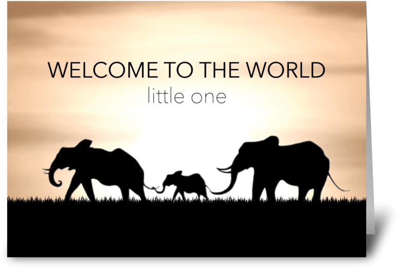 Baby Shower Elephant Card Greeting Card - Silhouette (424x349), Png Download