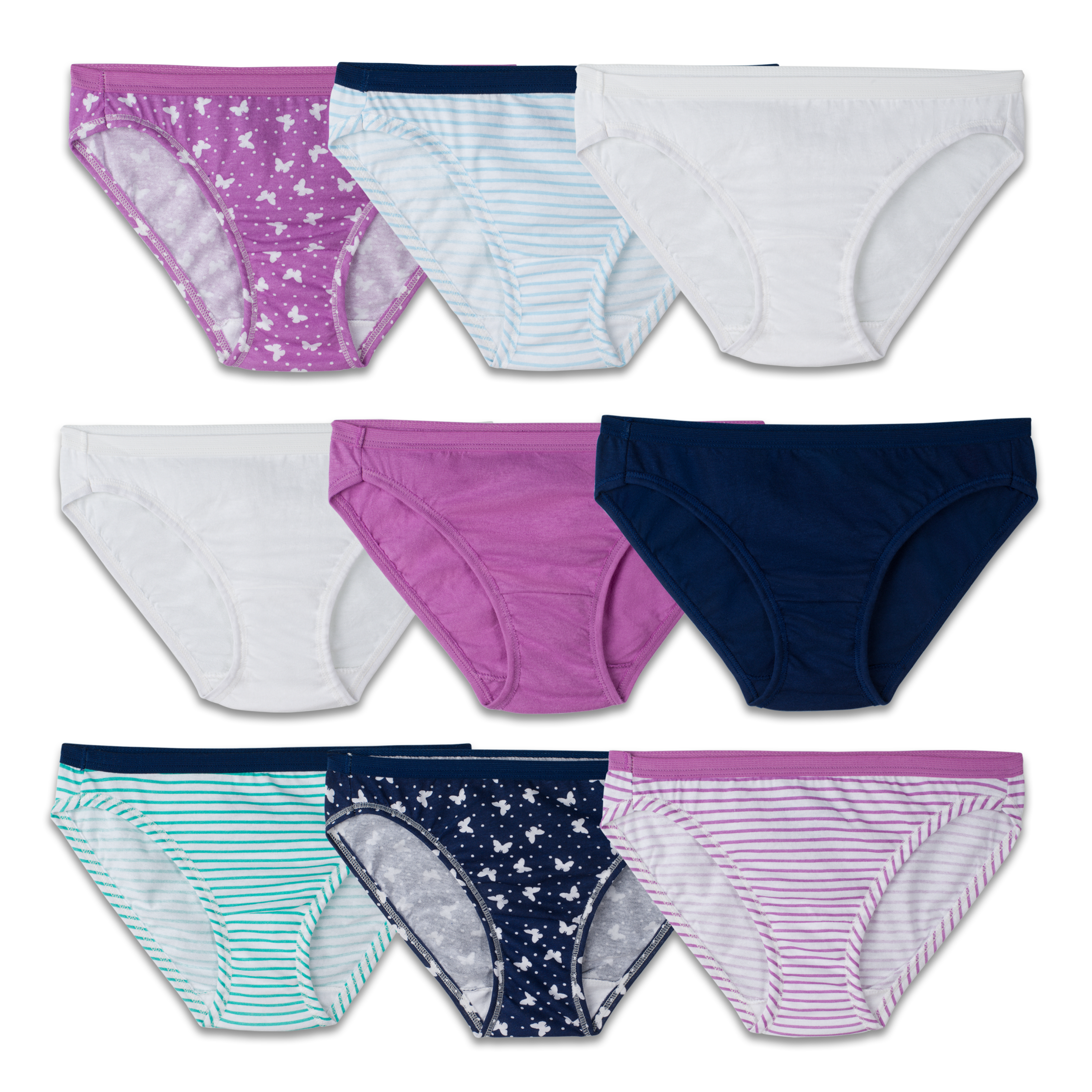 Girls' 9 Pack Assorted Color Bikini Assorted Print - Undergarment (2232x2768), Png Download