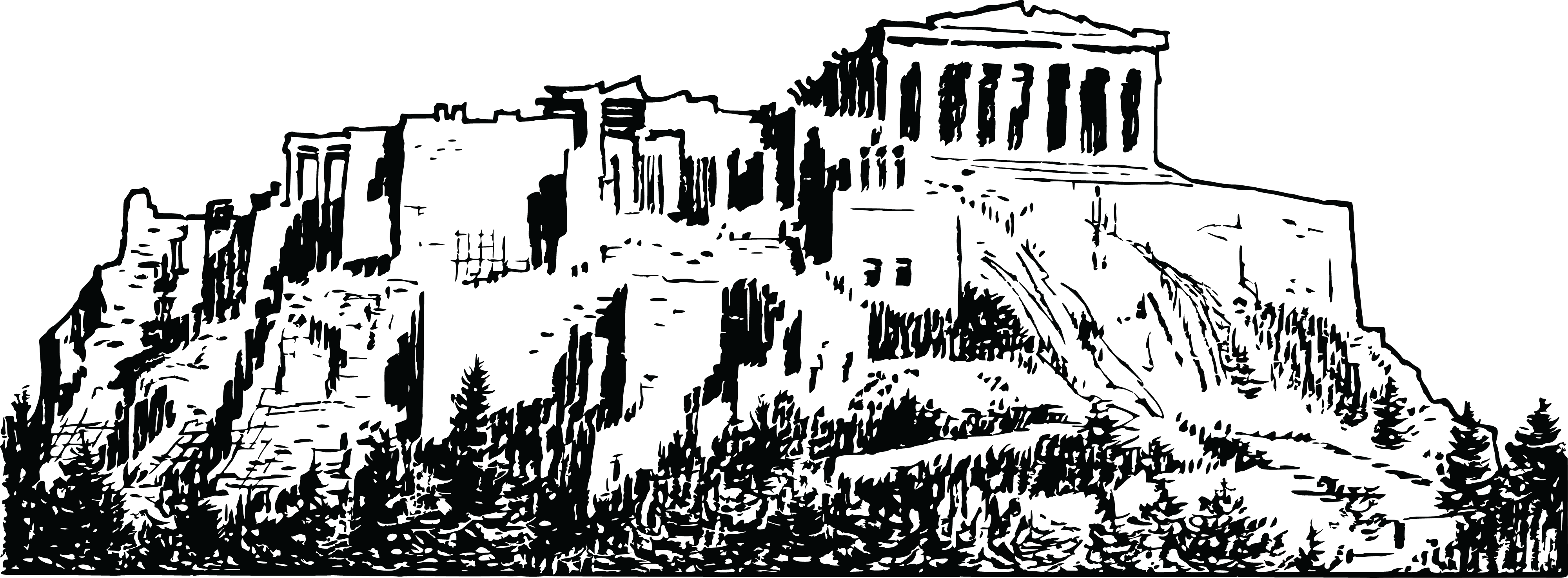 Black And White Stock Collection Of Free Greece - Acropolis Clipart (4000x1475), Png Download
