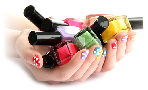 Colorful Nail Polish In Women's Hands With Colorful - Nail Polish (516x313), Png Download