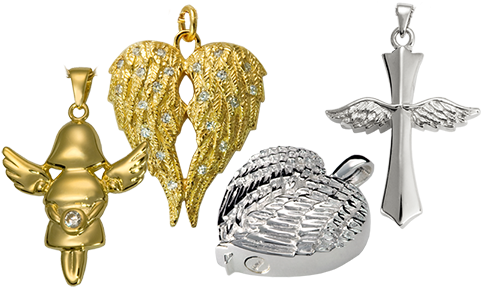 Angel Wings - Angel Wing Heart Cremation Jewelry In 14kt Gold Plating (480x300), Png Download