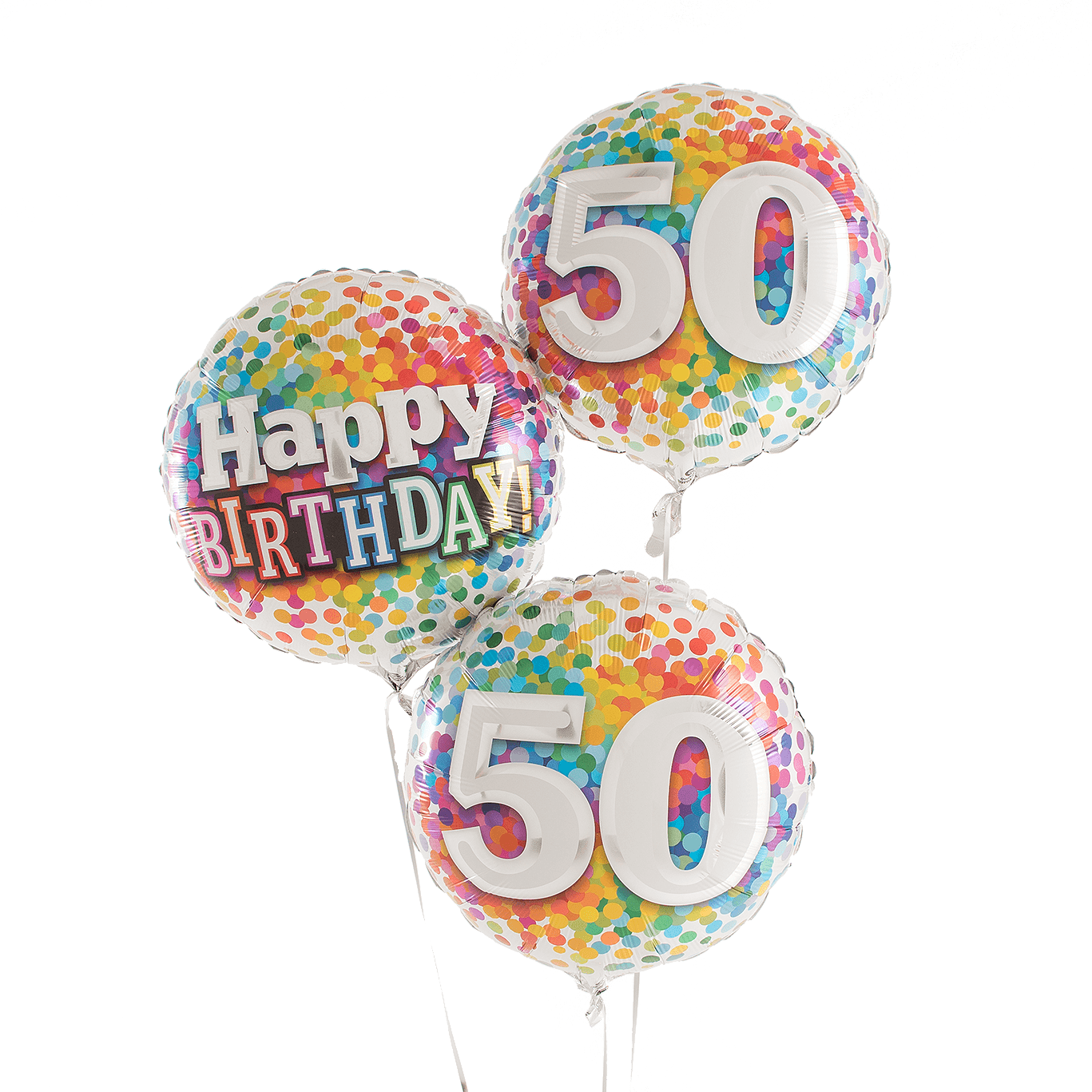 50 Rainbow Confetti Birthday Balloons - 18' Happy Birthday Rainbow Confetti Round Foil Balloon (1367x1367), Png Download