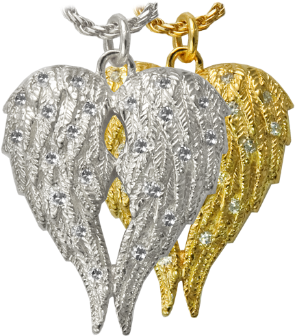 Angel Wings Pendant For Rememberance Of Two Individuals - 14k Gold Cremation Jewelry - My Angel Companion Necklace (500x500), Png Download