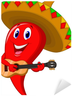 Chili Pepper Mariachi Wearing Sombrero Playing A Guitar - Happy Pepper (400x400), Png Download