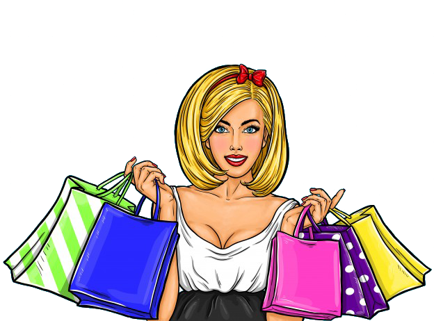 Pop Art Girl With Shopping Bags (626x469), Png Download