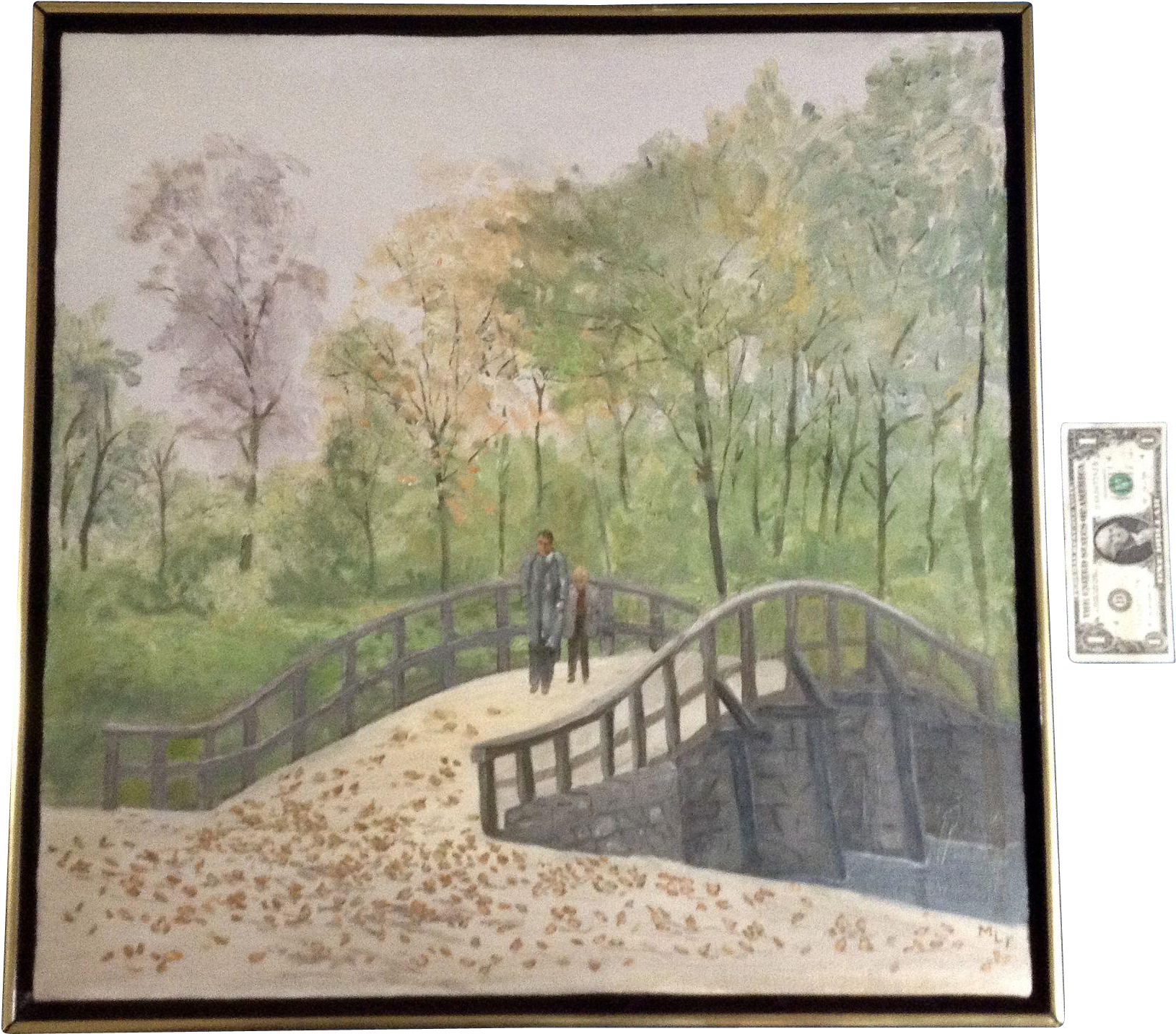A Man And His Son Walking Over A Stone Bridge Oil Painting - Art (1628x1628), Png Download