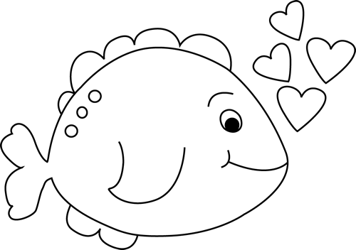 Fish Black And White Cute Black And White Valentine'day - Cute Black And White Clip Art (500x352), Png Download