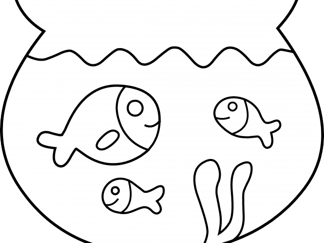 Cute Fish Outline - Fish In Bowl Cartoon (640x480), Png Download