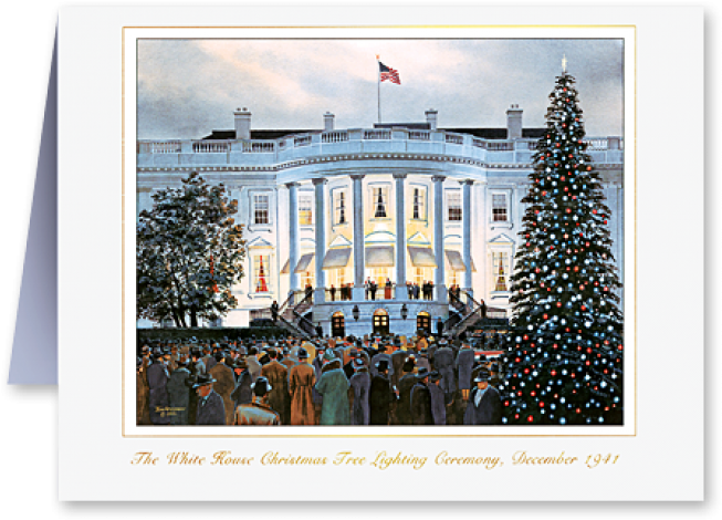 1941 Christmas Card - White House Christmas Tree Lighting Ceremony December (700x700), Png Download
