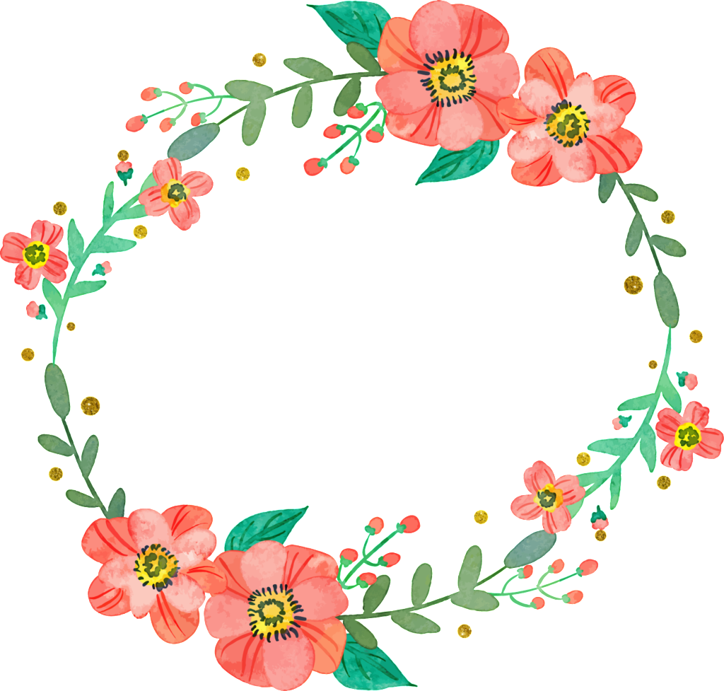 Fresh And Bright Pink Flowers Hand Painted Garland - 文字 邊框 (1024x977), Png Download