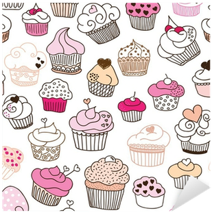 Seamless Cupcake Illustration Pattern In Vector Sticker - Cute Cupcakes Background Design (400x400), Png Download