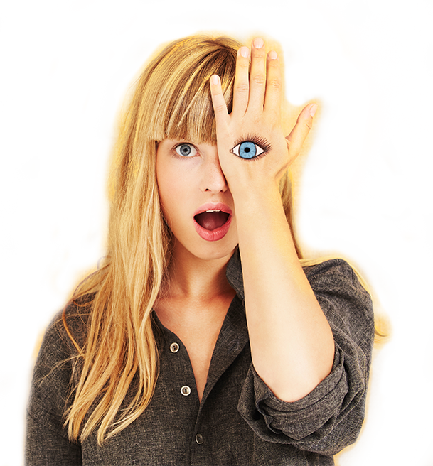 Blonde Girl - Mains Devant Les Yeux (609x656), Png Download