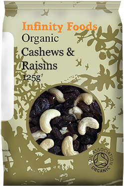 Organic Cashews & Raisins - Whole Brown Flaxseed 250g - Organic (infinity Foods) (600x600), Png Download