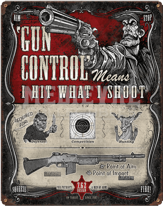 Gun Control Vintage Steel Sign - 7.62 Design / Mens Large Usa Gun Control I Hit What (850x850), Png Download