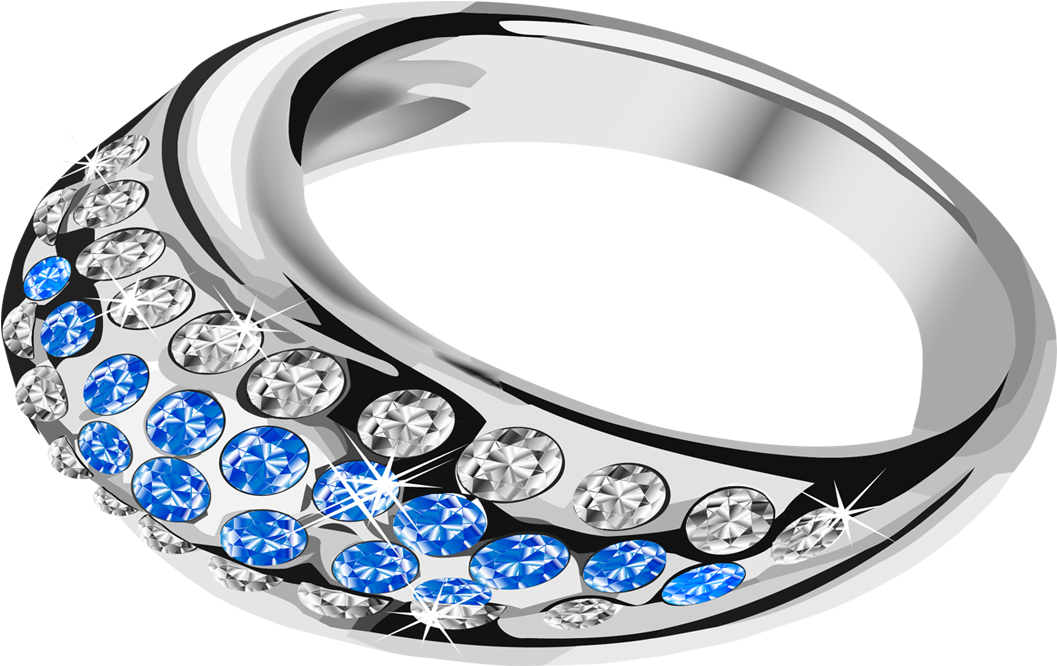 Silver Engagement Ring With Blue Diamond Pearls - Ring (1770x1538), Png Download