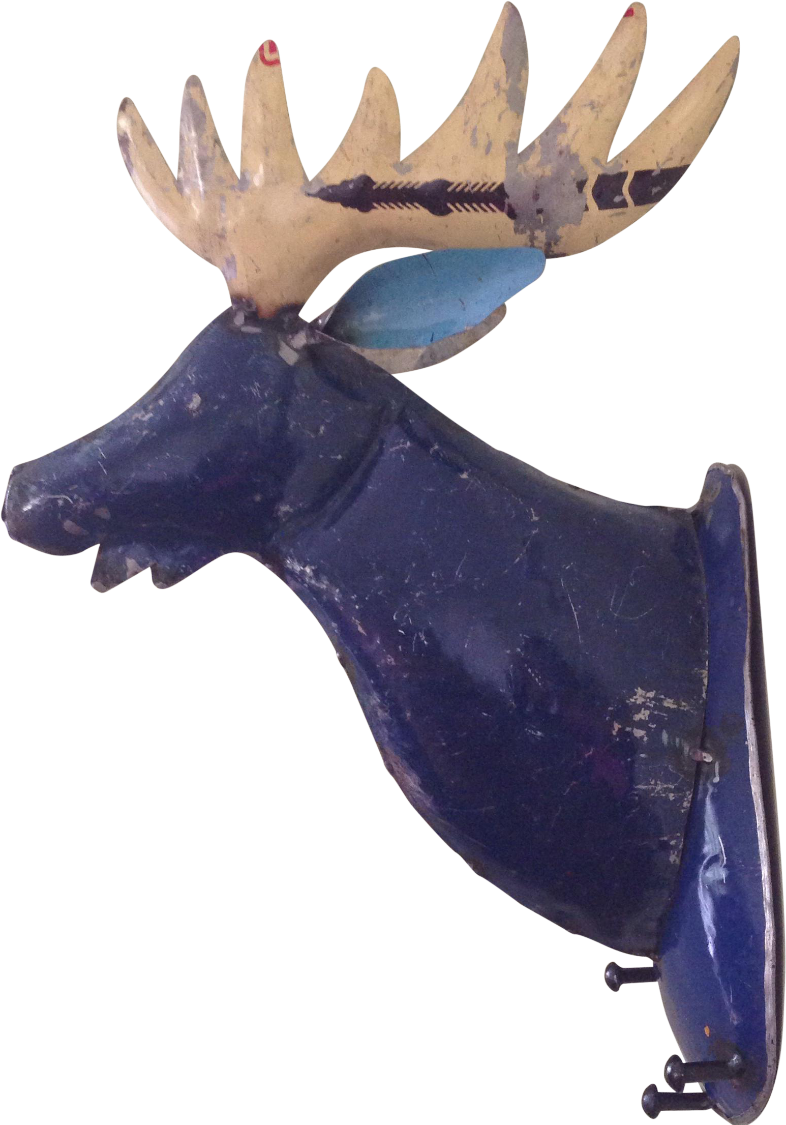 Rustic Blue Metal Moose Head Wall Mount On Chairish - Reindeer (1717x2457), Png Download