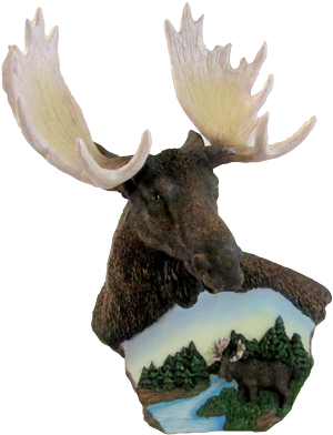 Moose Bust With Moose Scene 7"h 2 Pc Min - Sculpture (356x500), Png Download