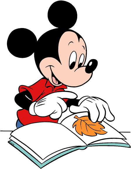 Mickey Preserving Fall Leaf In Book - Coloring Pages (450x588), Png Download
