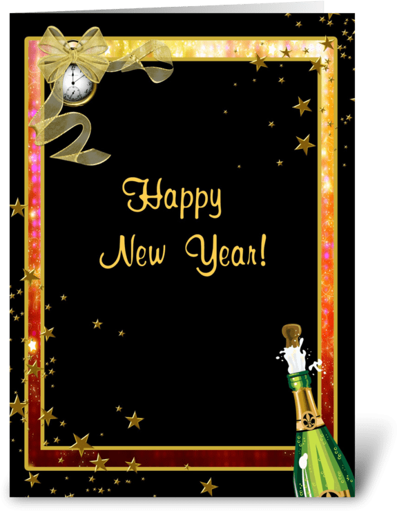 Happy New Year, Champagne, Clock, Stars Greeting Card - Champagne (700x792), Png Download
