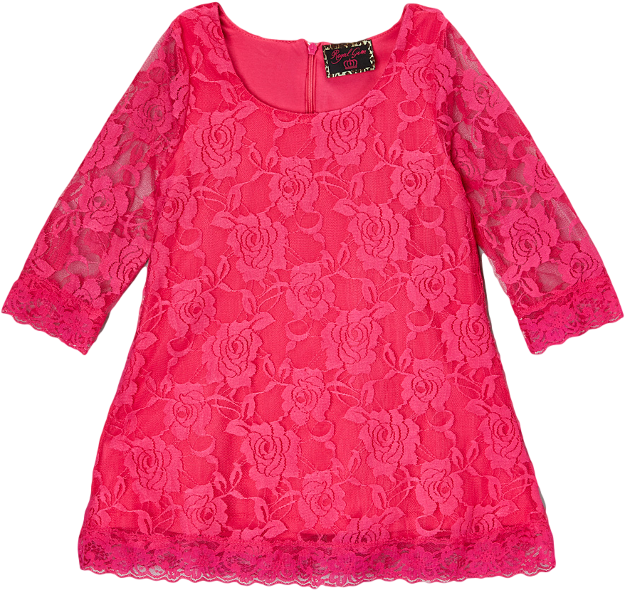 Hot Pink Lace Overlay Girls Dress - Clothing (1000x1201), Png Download