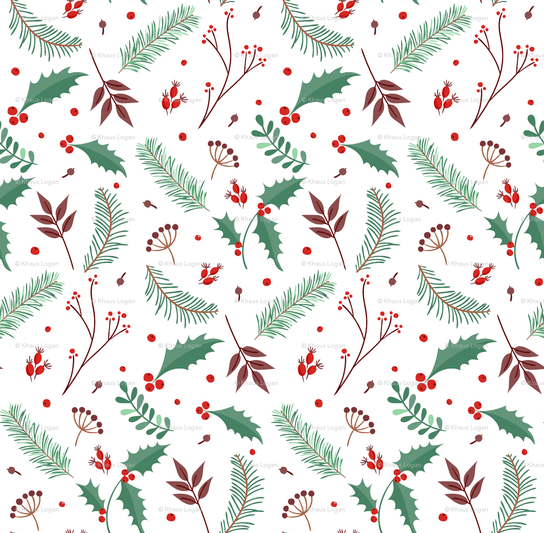 Poinsettia Mistletoe Christmas Winter Holidays Fabric - Christmas Scrapbook Paper (1064x1041), Png Download