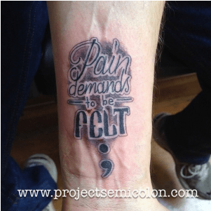 20 Beautiful Semicolon Tattoos That Raise Awareness - Project Semicolon (500x300), Png Download