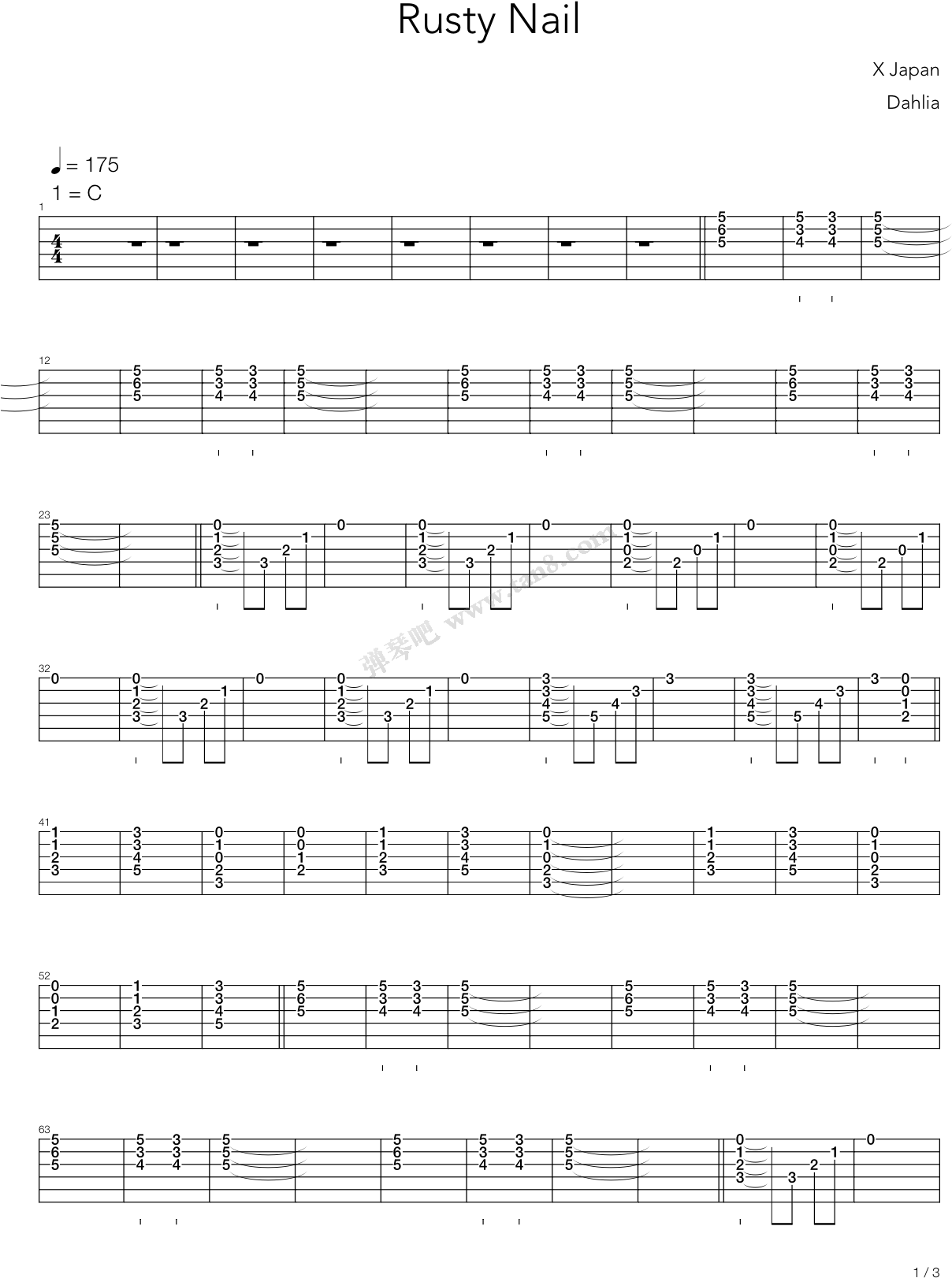 Rusty Nail 电吉他 第1张 - Sheet Music (1240x1754), Png Download