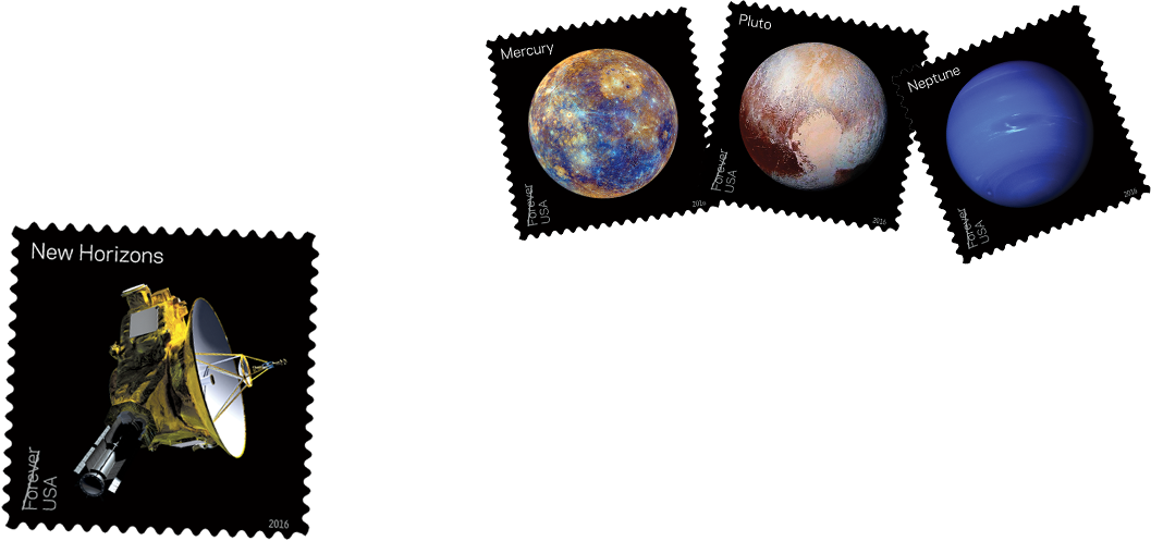 Photo Of Pluto Explored And Views Of Our Planets Stamp - Planet And Sun Charm Necklace (1057x497), Png Download